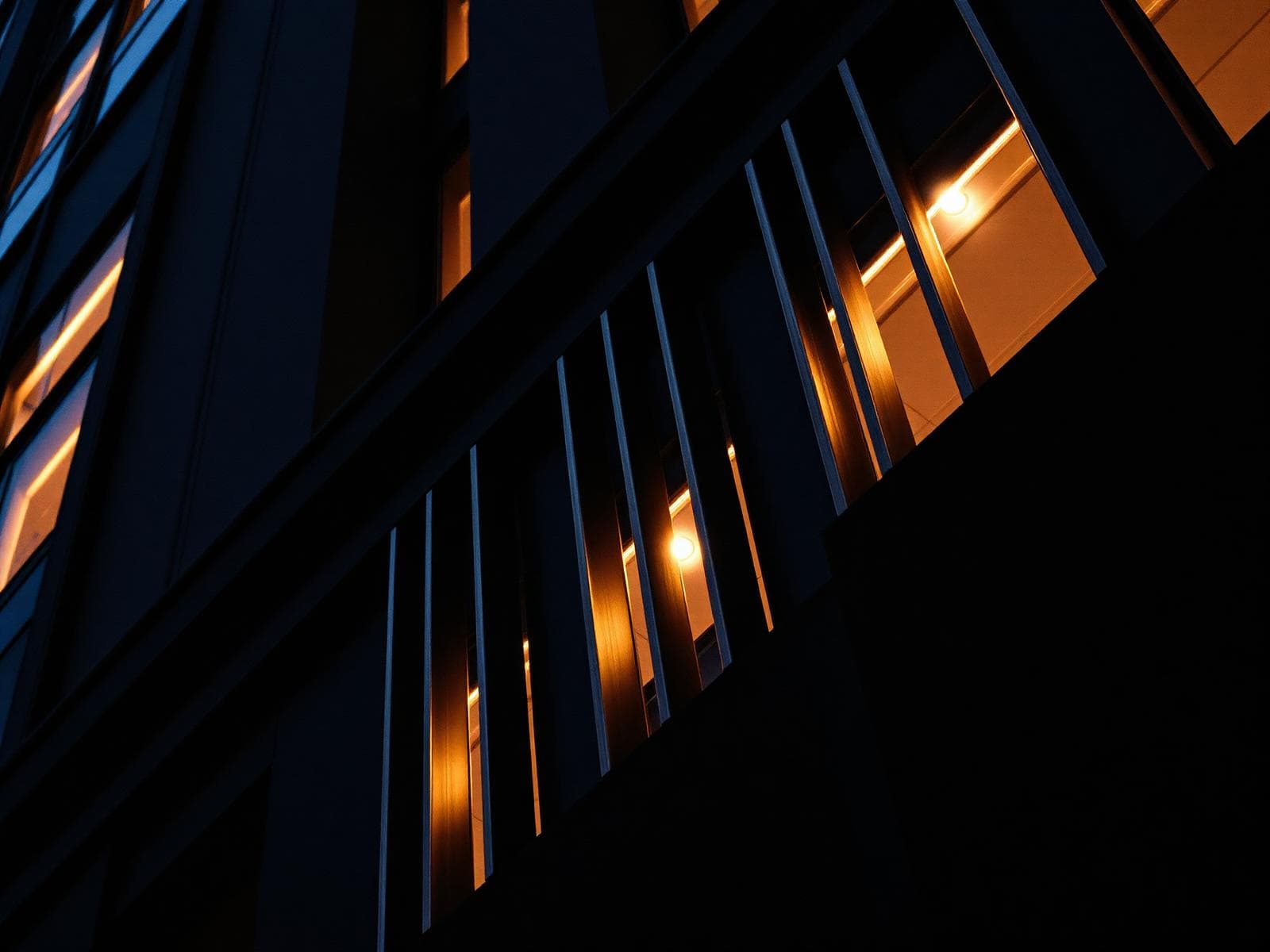 Modernist facade at dusk